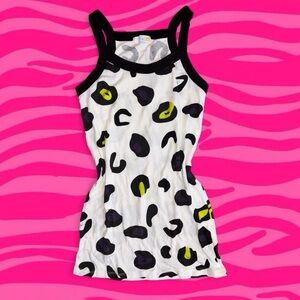 Y2k White Black and Multicolor Leopard Print Tank Top ~ Size M
